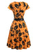 50er Halloween Swingkleid mit Kürbis- und Eulen-Print