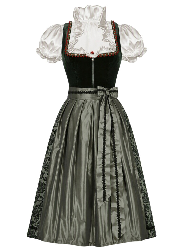 Grünes 50er Kleid mit Eckiger Ausschnitt und Puffärmel