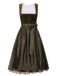 Olivgrünes 50er Kleid mit Blumen und Schürze