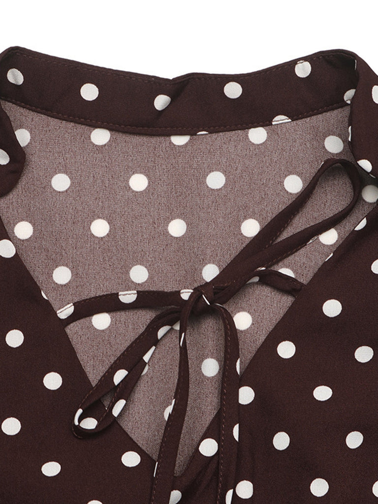 Braunes 60er Minikleid mit Polka-Dots und Glockenärmeln