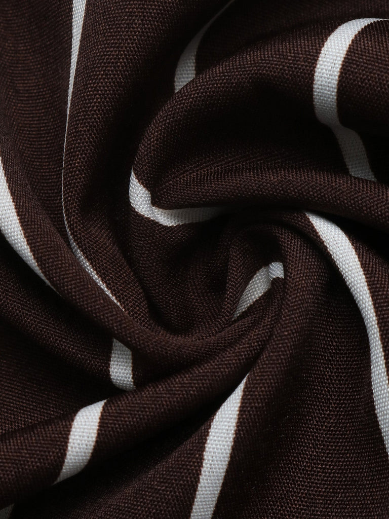 Dunkelbraunes 70er Streifen-Hemdblusenkleid mit Knöpfen und Gürtel