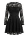 Schwarzes 60er Minikleid mit Blumen-Spitze und Langarm