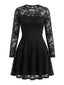 Schwarzes 60er Minikleid mit Blumen-Spitze und Langarm