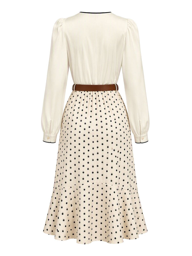 Beige 30er Satinbluse & gepunkteter Meerjungfrauenrock
