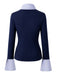 Marineblaues 80er Preppy Top mit V-Ausschnitt und Glockenärmeln