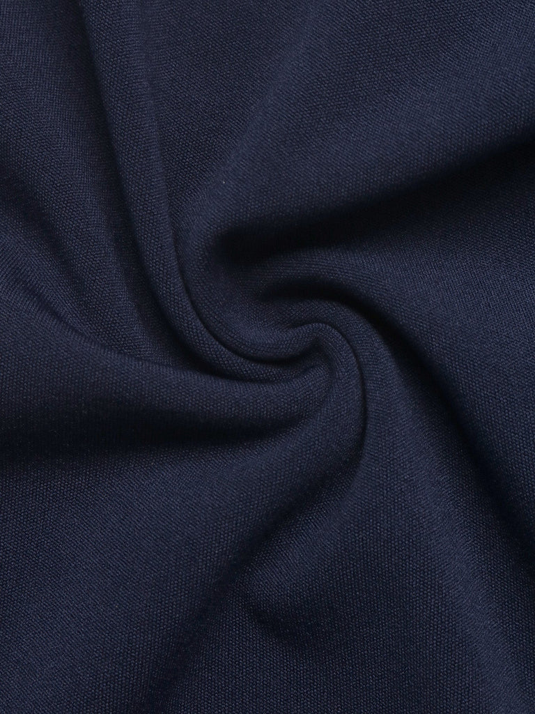 Marineblaues 80er Preppy Top mit V-Ausschnitt und Glockenärmeln