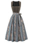 Graues 50er Oktoberfest-Dirndl-Set mit Wildlederoptik-Kleid und Blumenschürze