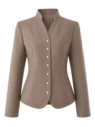 Khaki 50er Jacke mit Stehkragen und Knöpfen