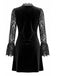 Schwarzes 60er Gothic-Samtminikleid mit Spitze und Glockenärmeln