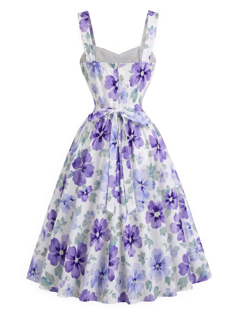 50er Träger-Swingkleid mit lavendelfarbenen Blumen