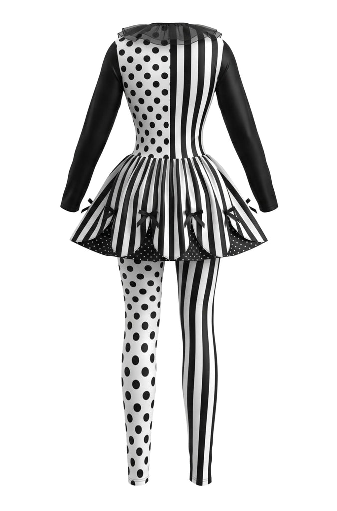 Schwarzes 50er Clown-Kostümset mit Polka-Dots und Streifen