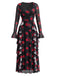 80er Maxikleid mit Leoparden-Print und Rüschen