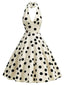 Beige 50er Swingkleid mit Polka-Dots und Neckholder