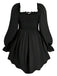 [Übergröße] Schwarzes 70er Gothic-Langarmkleid mit Korsettschnürung