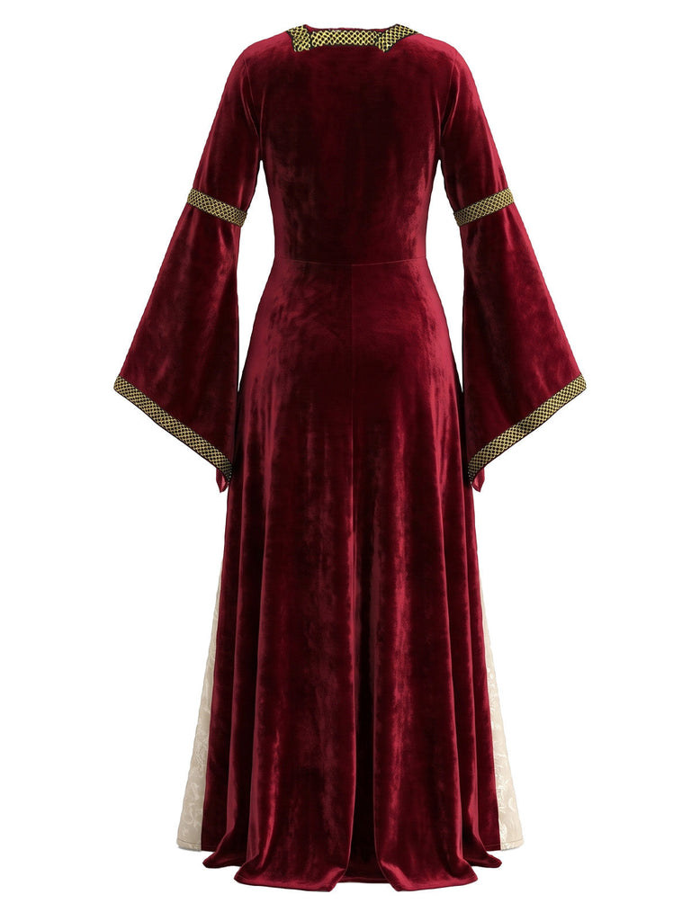 70er Mittelalter-Maxikleid mit Samt und Schnürung