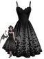 [Vorverkauf] 50er Gothic-Swingkleid mit Fledermausprint und Spaghettiträgern