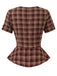 Rotes 50er Karo-Schößchentop mit Rautenausschnitt und Bindegürtel