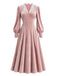 Rosa 30er Samtkleid mit Spitzenkragen und Langarm