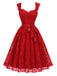 Rotes 50er Spitzen-Swingkleid mit Herzausschnitt und Schleife