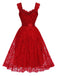 Rotes 50er Spitzen-Swingkleid mit Herzausschnitt und Schleife