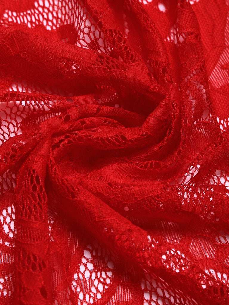 Rotes 50er Spitzen-Swingkleid mit Herzausschnitt und Schleife
