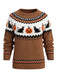 Brauner 40er Halloween-Strickpullover mit Kürbis-Katzen-Print
