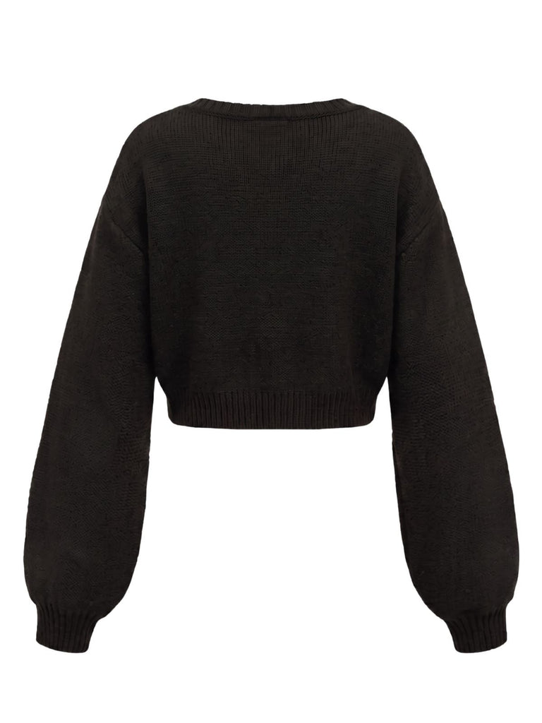 60er kurzer Strick-Cardigan mit Sonnen- und Sternenstickerei