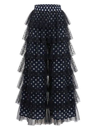 Schwarze 60er Hose mit Polka-Dots und Rüschen