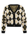 80er Argyle-Strickjacke mit V-Ausschnitt und Knopfleiste