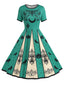 [Vorverkauf] Türkises 50er Steampunk Kleid mit Raben und Kürbis