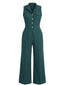 50er Utility-Jumpsuit ohne Ärmel mit Revers, Knöpfen und Taschen