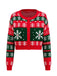Rote & grüne kurze 50er Weihnachts-Strickjacke mit Schneeflocken
