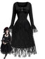 [Vorverkauf] Schwarzes viktorianisches 70er Gothic-Korsettkleid mit Spitze und Rüschen