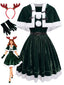 Grünes 50er Weihnachts-Samt-Bandeaukleid und Cape