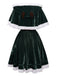 Grünes 50er Weihnachts-Samt-Bandeaukleid und Cape