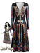 Schwarzes 40er Midikleid mit Skelett-Print und Blumen