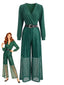 50er Pailletten-Jumpsuit mit V-Ausschnitt und Langarm