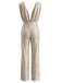 Champagner 80er Jumpsuit mit Pailletten und tiefem V-Ausschnitt