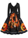 Oranges 50er Halloween Swingkleid mit Kürbisprint und Blütenkragen
