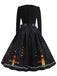 Oranges 50er Halloween Swingkleid mit Kürbisprint und Blütenkragen