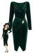 60er Samt-Bodyconkleid mit Wasserfallausschnitt und Raffung