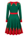 50er Weihnachtselfen-Kleid mit Weihnachts-Print und V-Ausschnitt
