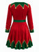 50er Weihnachtselfen-Kleid mit Weihnachts-Print und V-Ausschnitt