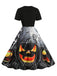 Schwarzes 50er Halloween Swingkleid mit Spinnennetz und Kürbis