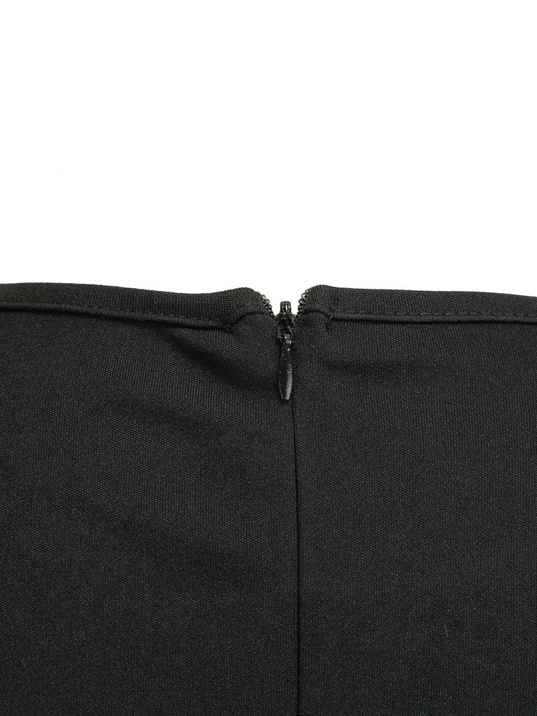 Schwarzes 50er Halloween Kleid mit Blütenkragen und Langarm