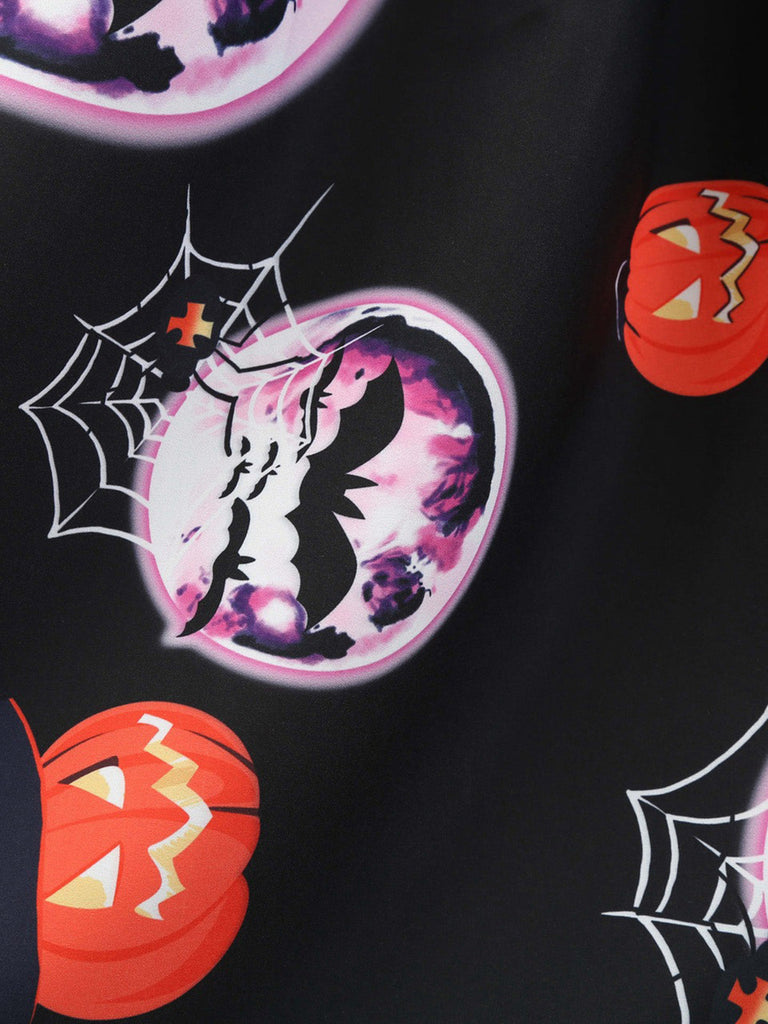 Schwarzes 50er Halloween Kleid mit Blütenkragen und Langarm