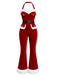 Roter 60er Weihnachts-Jumpsuit mit Samt und Schlag