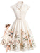 Weißes 50er Kleid mit Blumen und Flügelärmeln