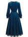 70er Samtkleid mit eckigem Ausschnitt, Spitzenbesatz und Langarm