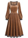 70er Samtkleid mit eckigem Ausschnitt, Spitzenbesatz und Langarm